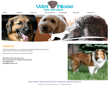 Wet Nose Pet Service website home page